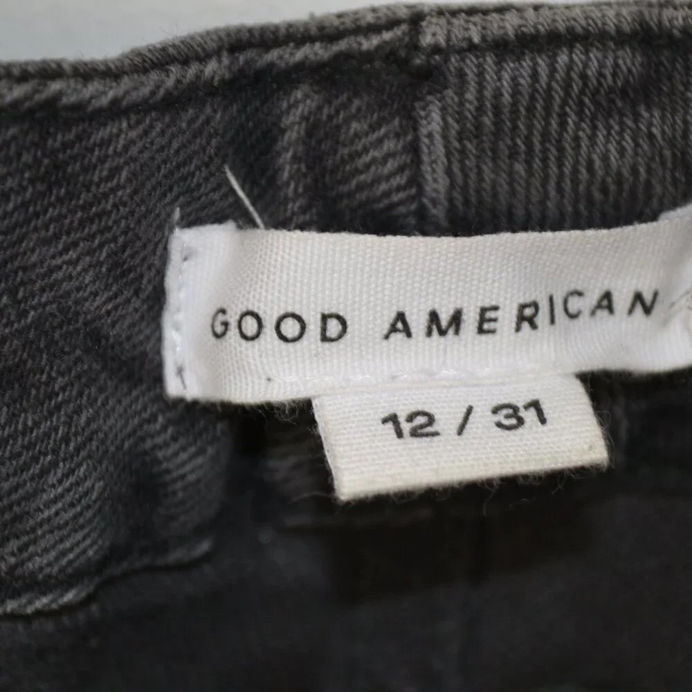 Good American Good Boy Jeans Black Womens 12/31 Distressed Slit Raw Hem Denim - Picture 8 of 8